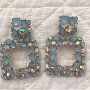 Tiffany Blue and rhinestone square EARRINGS